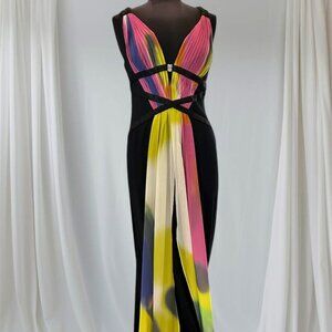 Black Formal Dress with Colorful Scarf Front